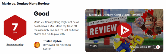 《马里奥vs咚奇刚》IGN-7分：不够精致-但依旧好玩！