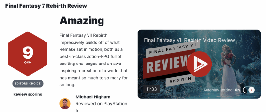 《FF7重生》IGN-9分：充满挑战的一流动作RPG